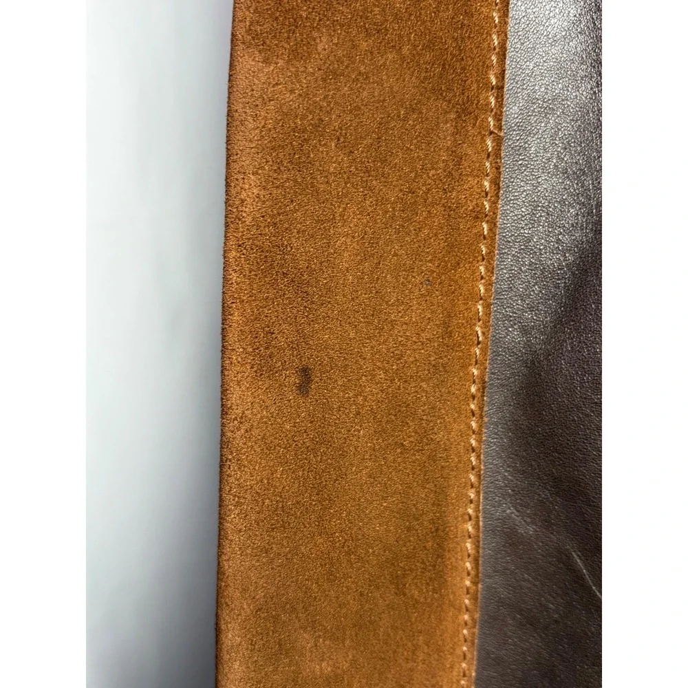 Brown Suede & Leather Tote Shoulder Bag Slouchy‎ Boho Two-Tone Snap STAINED